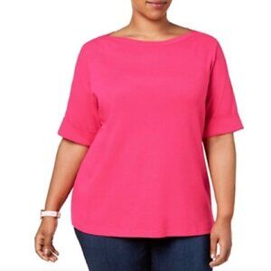 Karen Scott Cotton Boat-Neck Top Bright Pink